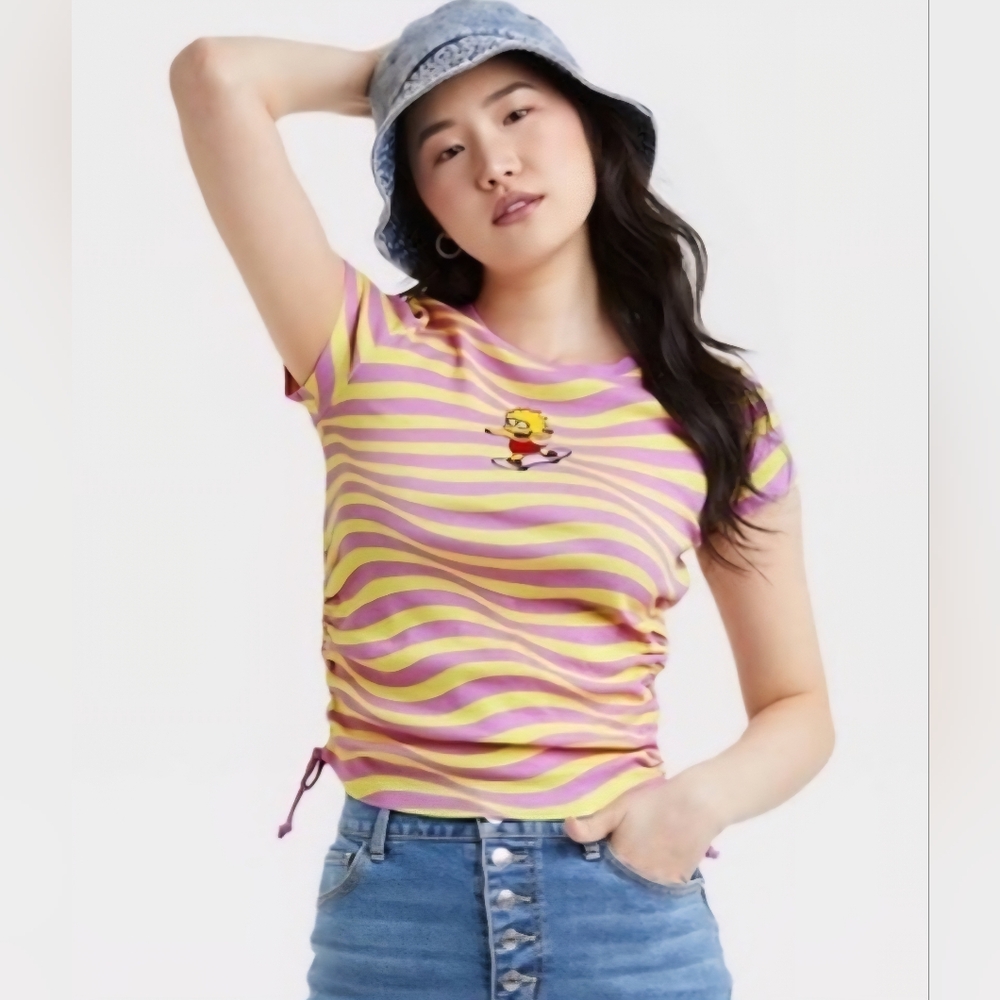Retro Lisa Simpson Embroidered Top Pink Yellow MAD Engine Matt Groening Small